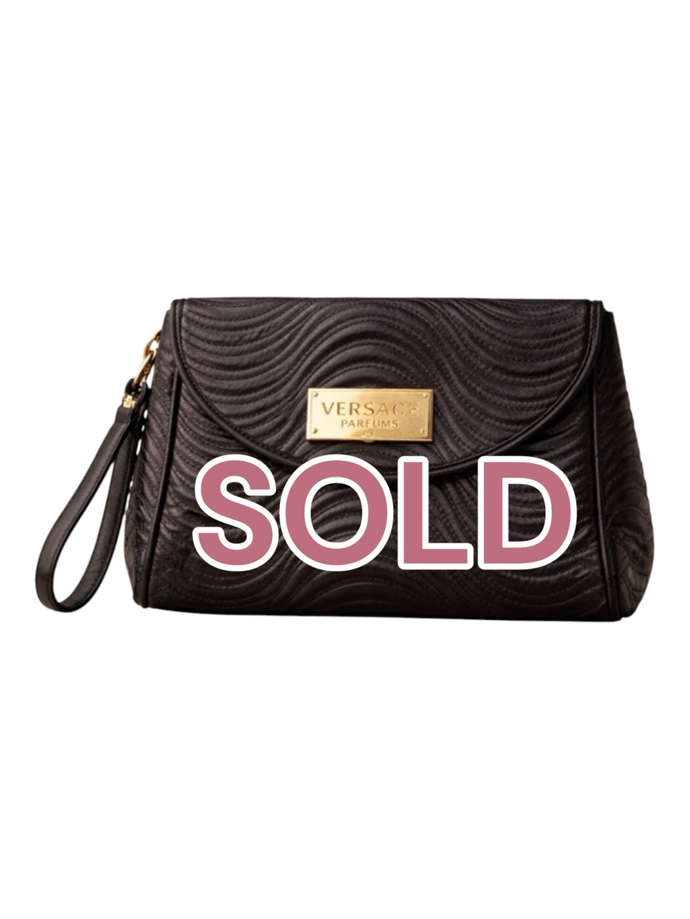 Versace Parfums Black Quilted Designer Wristlet Clutch Bag With Gold Logo